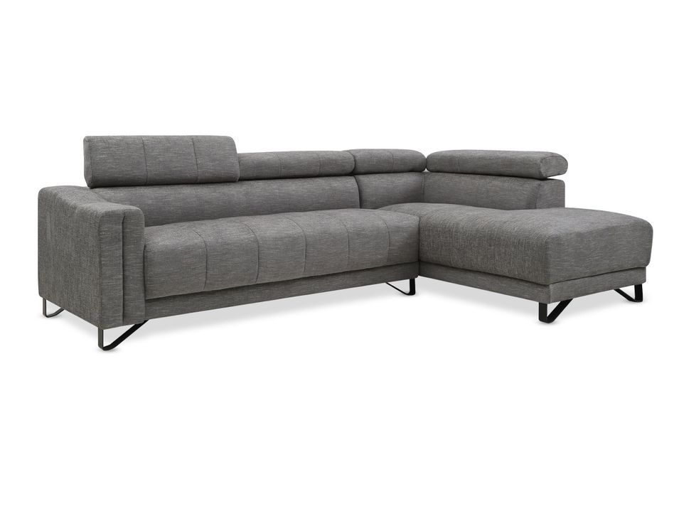 Canapé d'angle droit avec têtières tissu gris foncé Apika 262 cm - Photo n°1