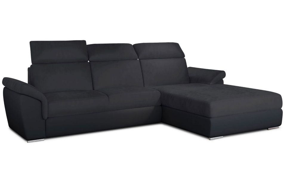 Canapé d'angle droit convertible 5 places simili cuir noir Evis 272 cm - Photo n°1