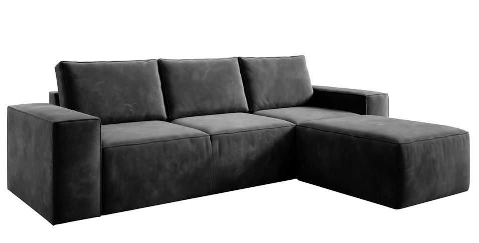 Canapé d'angle droit convertible moderne tissu anthracite Willace 302 cm - Photo n°1