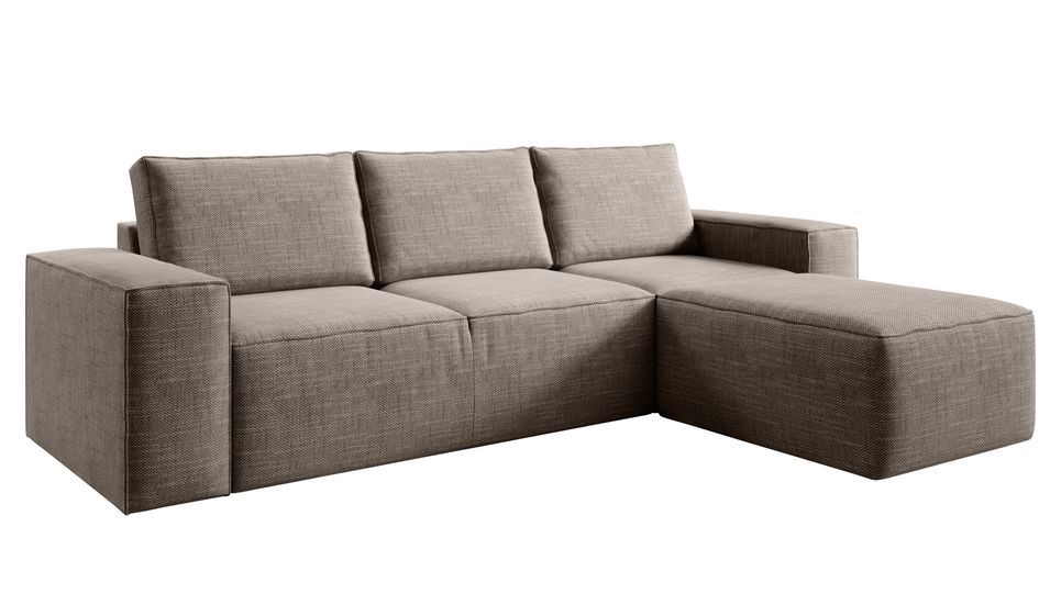 Canapé d'angle droit convertible moderne tissu beige chiné Willace 302 cm - Photo n°1