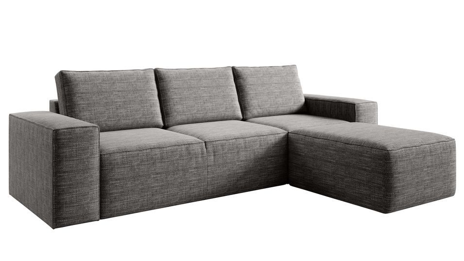 Canapé d'angle droit convertible moderne tissu beige foncé chiné Willace 302 cm - Photo n°1