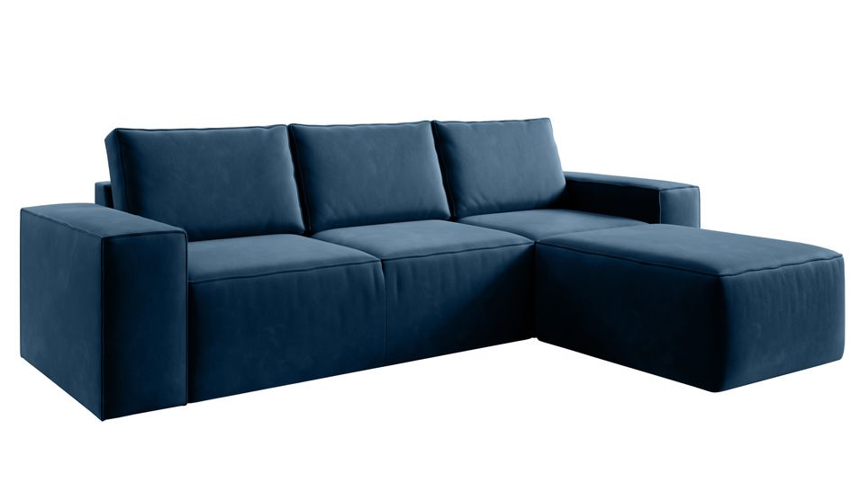 Canapé d'angle droit convertible moderne tissu bleu foncé Willace 302 cm - Photo n°1