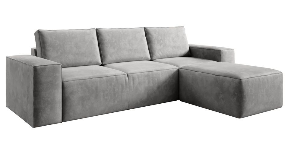 Canapé d'angle droit convertible moderne tissu doux gris clair Willace 302 cm - Photo n°1