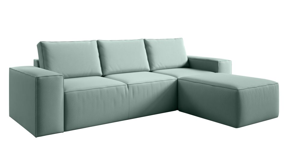Canapé d'angle droit convertible moderne tissu vert d'eau Willace 302 cm - Photo n°1