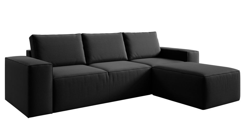 Canapé d'angle droit convertible moderne velours noir Willace 302 cm - Photo n°1