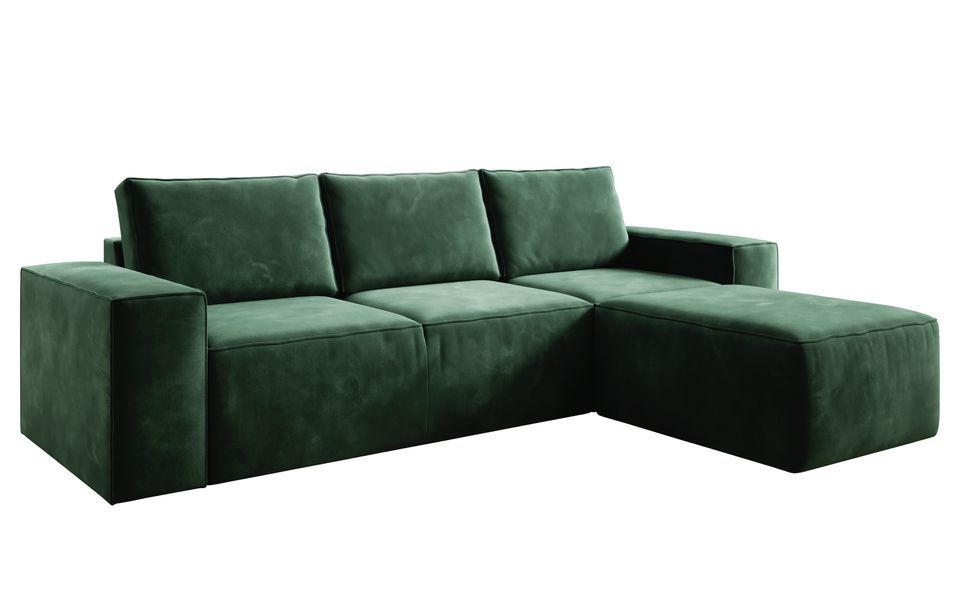 Canapé d'angle droit convertible moderne velours vert anglais Willace 302 cm - Photo n°1