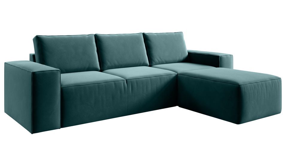 Canapé d'angle droit convertible moderne velours vert Willace 302 cm - Photo n°1