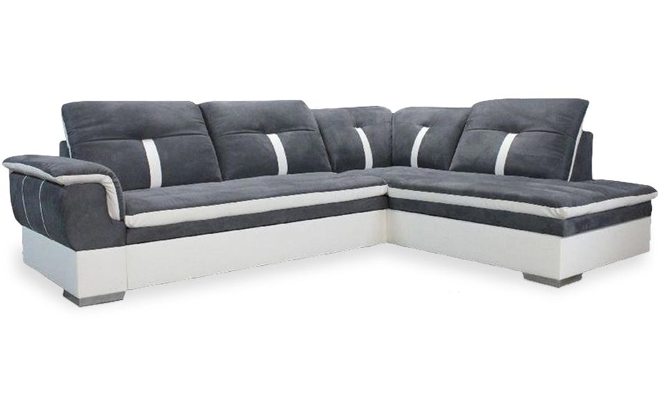 Canapé d'angle droit convertible simili blanc et microfibre gris Saxy - Photo n°1