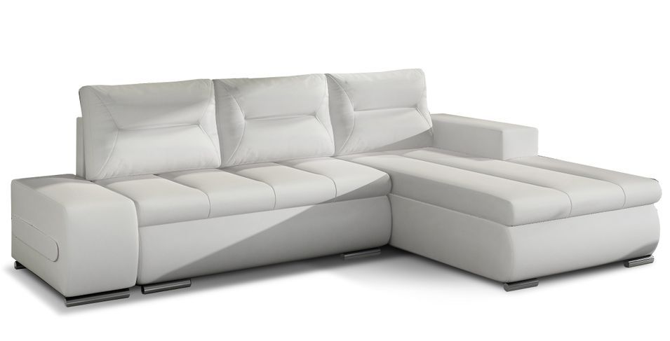 Canapé d'angle droit convertible simili cuir blanc Waker 275 cm - Photo n°1