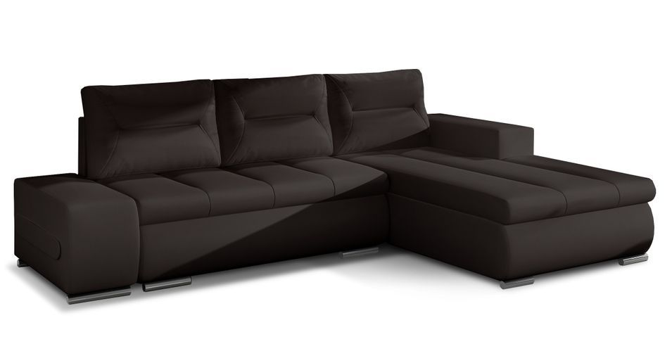 Canapé d'angle droit convertible simili cuir marron Waker 275 cm - Photo n°1