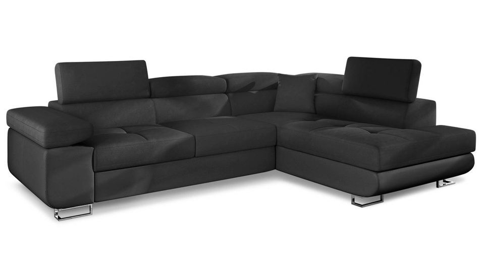 Canapé d'angle droit convertible simili cuir noir Marka 275 cm - Photo n°1