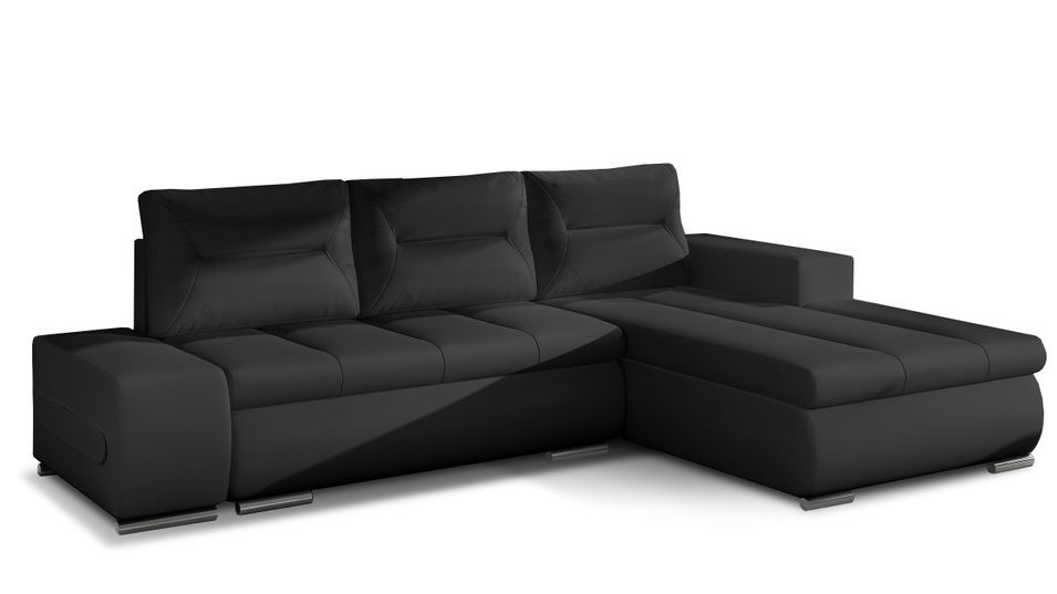 Canapé d'angle droit convertible simili cuir noir Waker 275 cm - Photo n°1