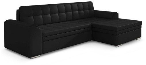 Canapé d'angle droit convertible simili noir Cracky - Photo n°1