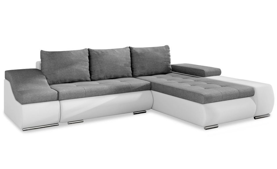 Canapé d'angle droit convertible similicuir blanc et tissu gris Ony - Photo n°1
