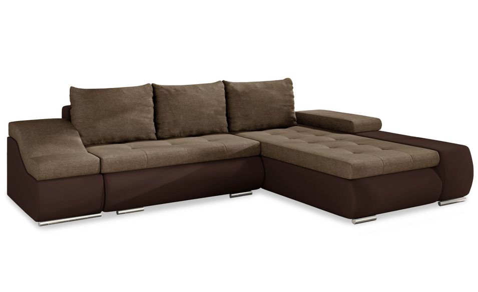 Canapé d'angle droit convertible similicuir et tissu marron Ony - Photo n°1