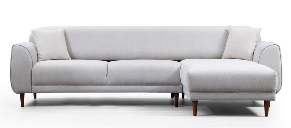 Canapé d'angle droit design velours beige et pieds acier noir Liza - Photo n°1