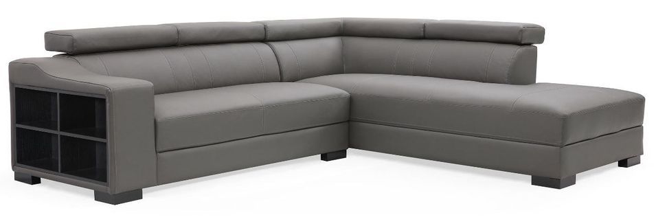 Canapé d'angle droit en cuir gris Callyh - Photo n°1