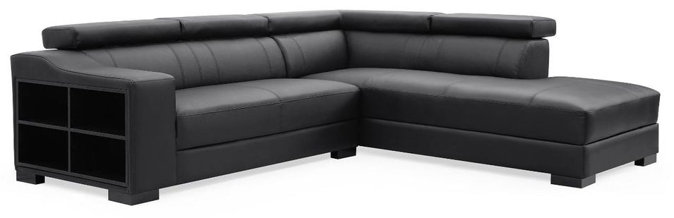 Canapé d'angle droit en cuir noir Callyh - Photo n°1