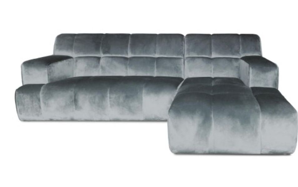 Canapé d'angle droit matelassé velours gris Kozie - Photo n°1