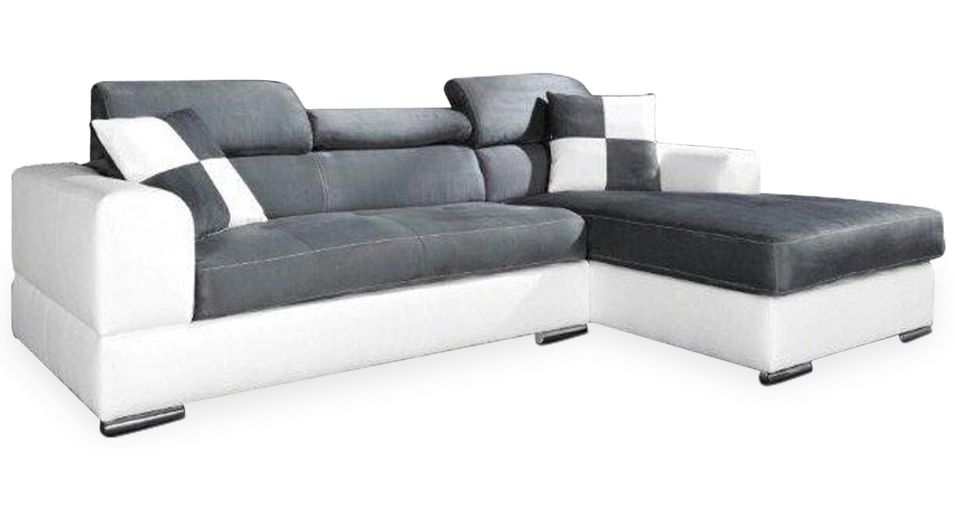 Canapé d'angle droit microfibre gris et simili blanc Liwi 260 cm - Photo n°1