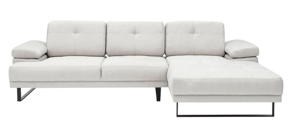 Canapé d'angle droit moderne tissu doux beige clair pieds métal noir Kustone 274 cm - Photo n°1
