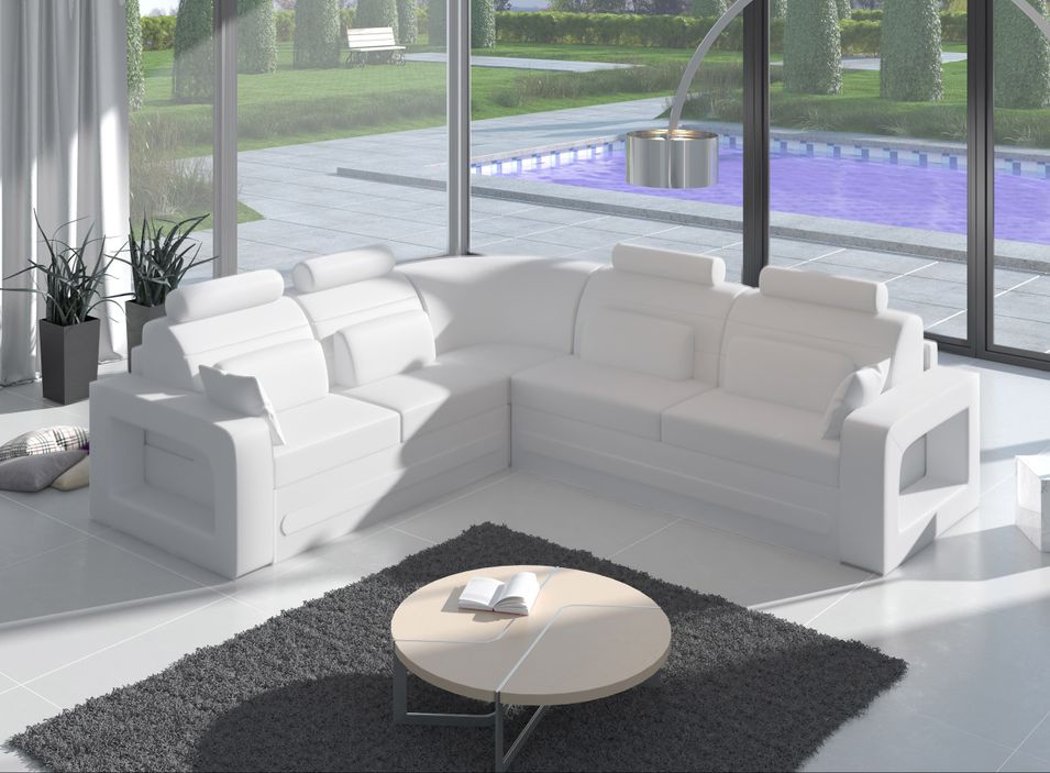 Canapé d'angle droit original et moderne simili cuir blanc Kaming 270 cm - Photo n°1