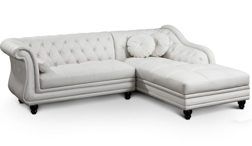 Canapé d'angle droit simili cuir blanc chesterfield Rika 240 cm - Photo n°1