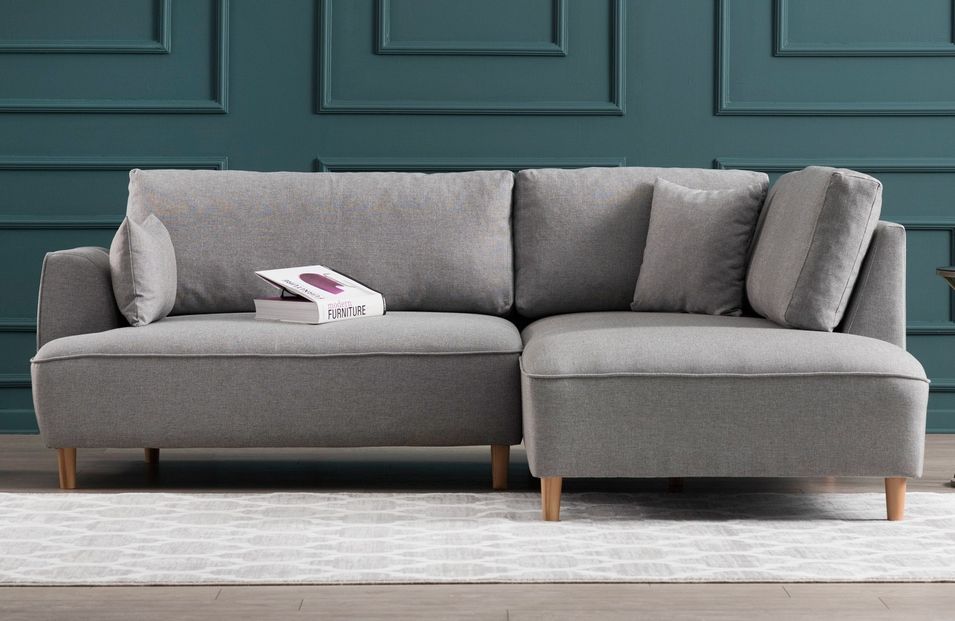 Canapé d'angle droit tissu gris clair Akena 236 cm - Photo n°1