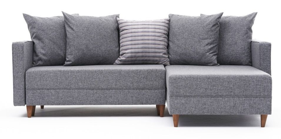 Canapé d'angle droit tissu gris clair Klina 215 cm - Photo n°1