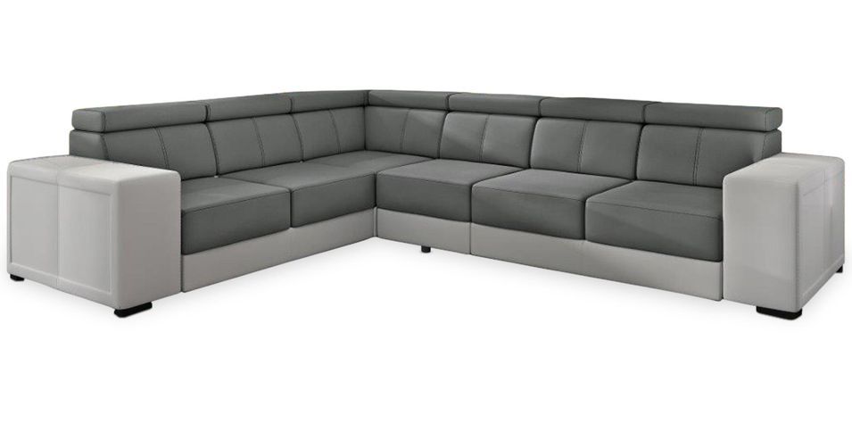 Canapé d'angle droit tissu gris et simili blanc Arosa 320 cm - Photo n°1
