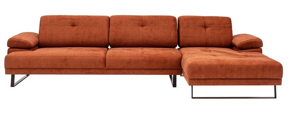 Canapé d'angle droit tissu orange et métal noir Kustone 314 cm - Photo n°1