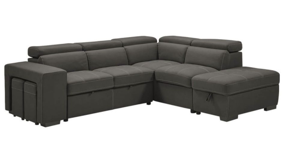 Canapé d'angle en microfibre avec 2 poufs et 1 coffre Selina - Photo n°1