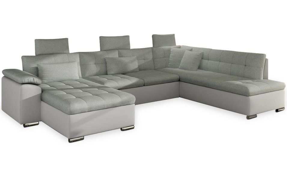 Canapé d'angle en U convertible simili blanc et tissu gris Toreli - Photo n°1