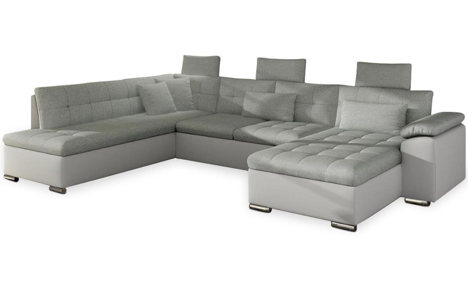 Canapé d'angle en U convertible simili blanc et tissu gris Toreli 2 - Photo n°1