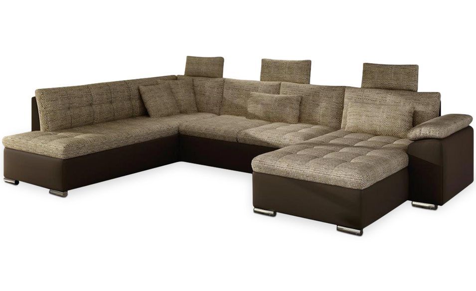 Canapé d'angle en U convertible simili marro et tissu gris marron Toreli - Photo n°1