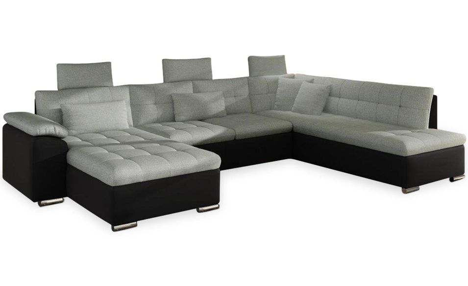 Canapé d'angle en U convertible simili noir et tissu gris Toreli - Photo n°1