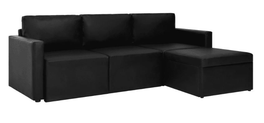 Canapé d'angle extensible et convertible simili cuir noir Karen - Photo n°1