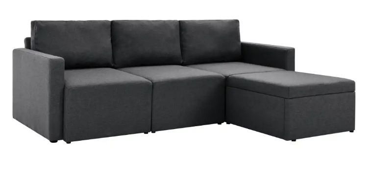 Canapé d'angle extensible et convertible tissu gris clair Karen - Photo n°1