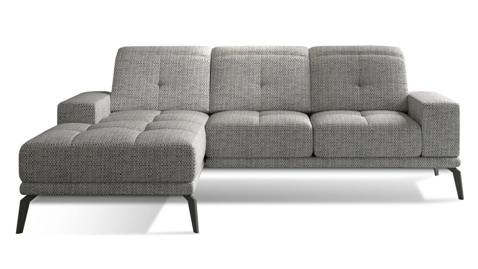 Canapé d'angle gauche 5 places tissu gris chiné Torpille 265 cm - Photo n°1