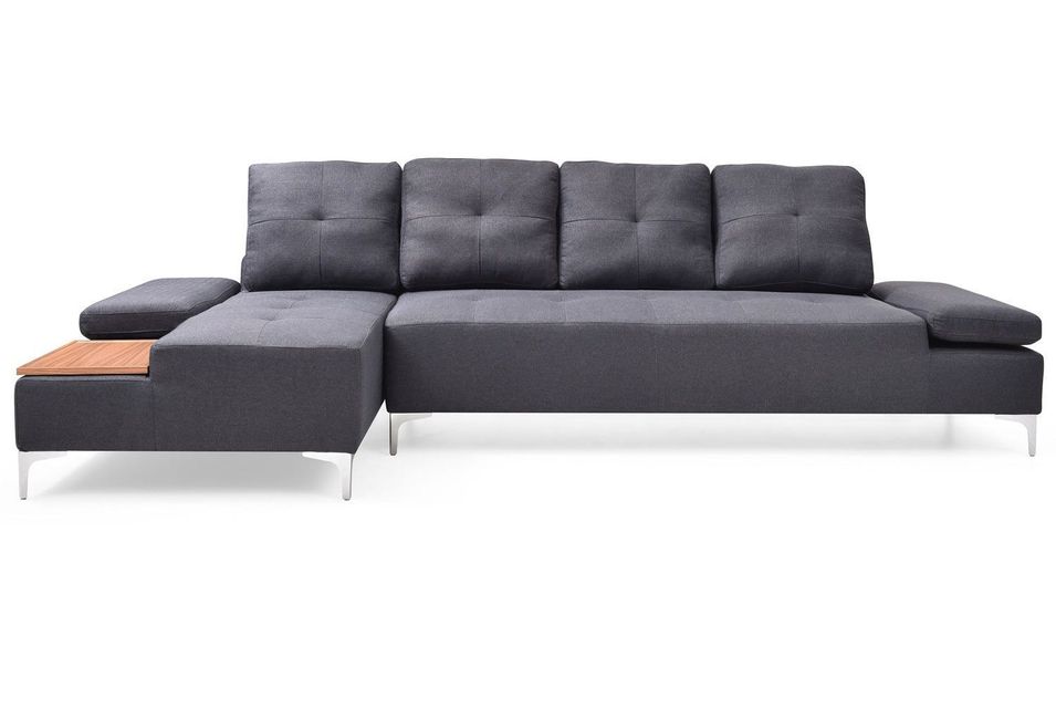 Canapé d'angle gauche 5 places tissu gris foncé Tulsa 303 cm - Photo n°1