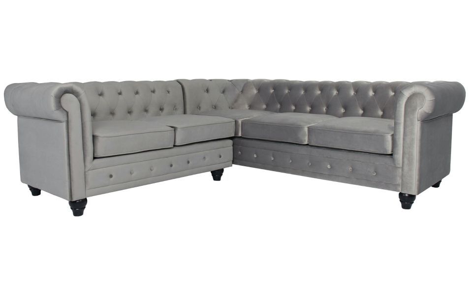 Canapé d'angle gauche 5 places velours argenté Vatsi 220 cm - Photo n°1