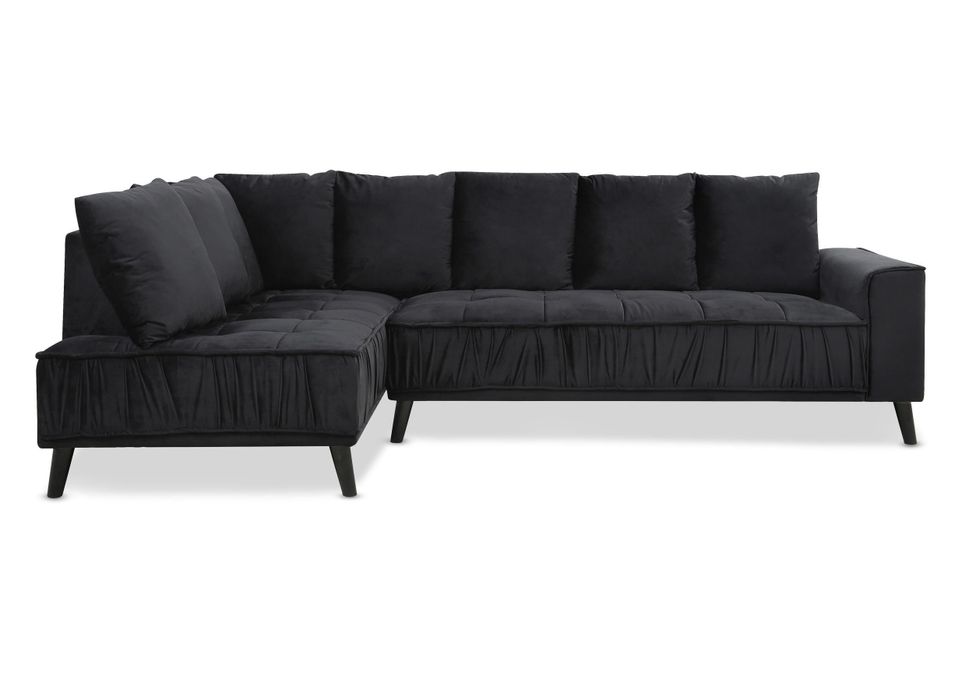 Canapé d'angle gauche 5 places velours noir Nogehi 265 cm - Photo n°1