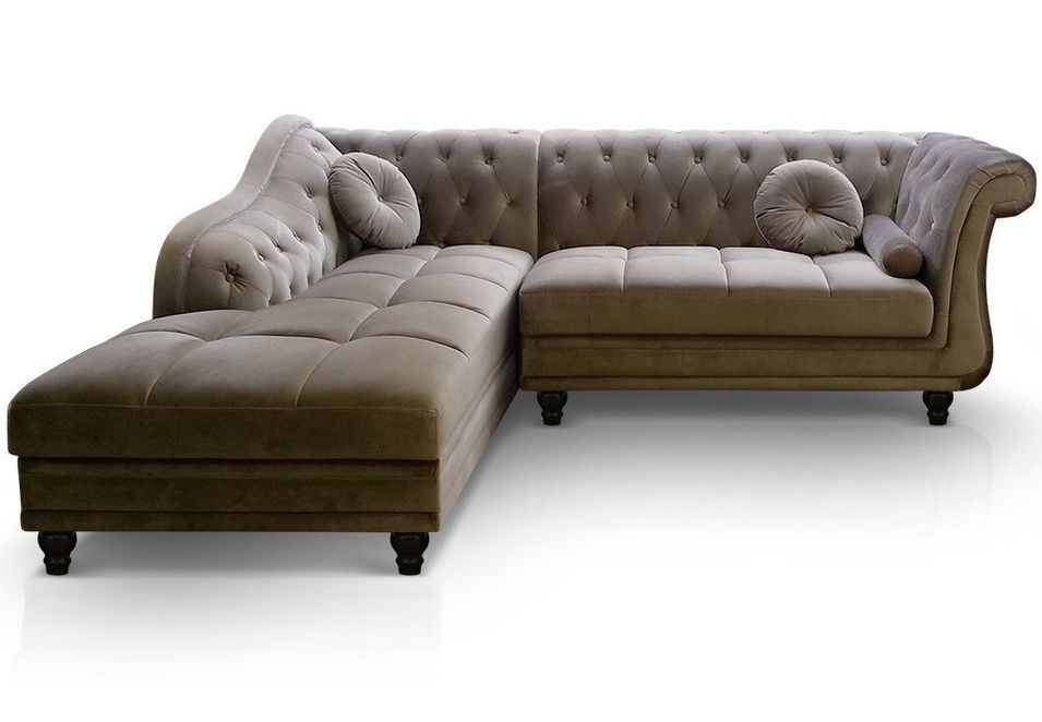 Canapé d'angle gauche 5 places velours taupe Ritika 240 cm - Photo n°1