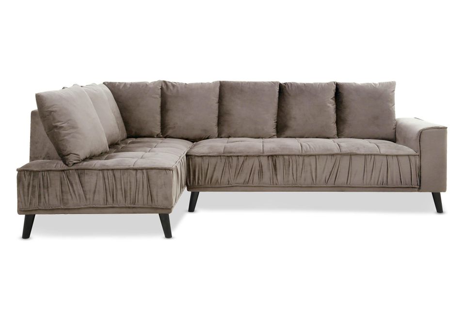 Canapé d'angle gauche 5 places velours taupe Nogehi 265 cm - Photo n°1