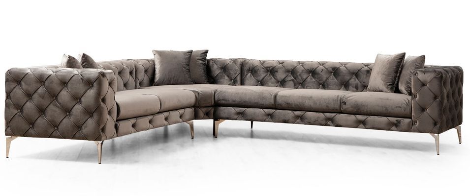 Canapé d'angle gauche capitonné velours gris foncé et pieds chromés Herakles 270 cm - Photo n°1