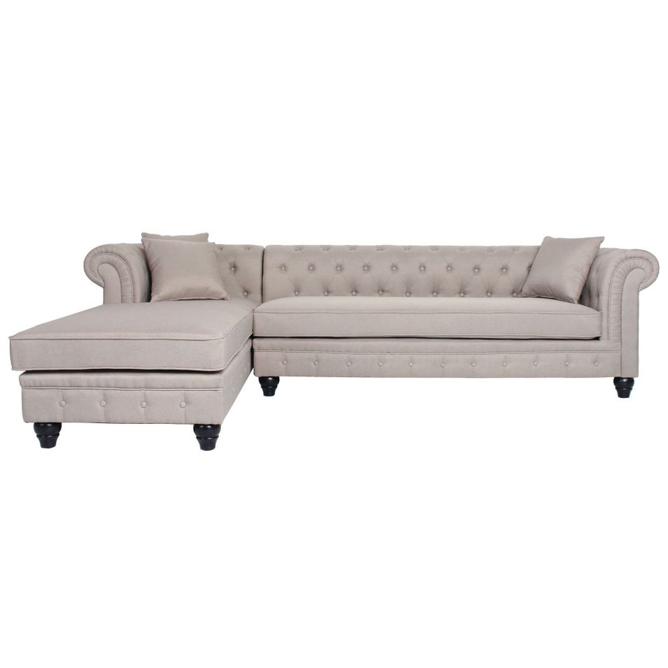Canapé d'angle gauche chesterfield tissu beige Rosee - Photo n°1