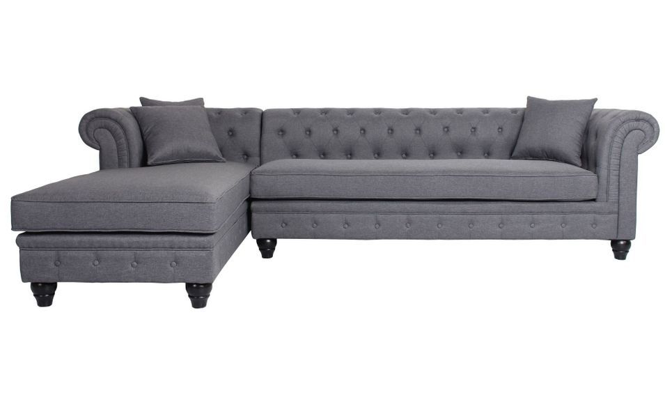 Canapé d'angle gauche chesterfield tissu gris foncé Rosee 281 cm - Photo n°1