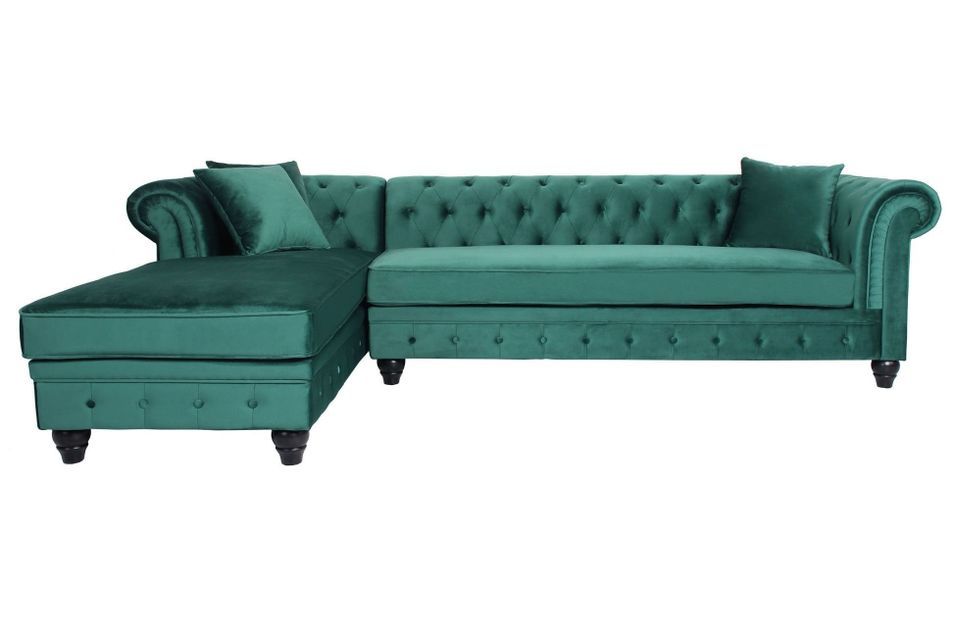 Canapé d'angle gauche chesterfield velours vert Rosee 281 cm - Photo n°1