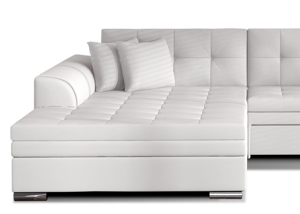 Canapé d'angle gauche convertible 5 places simili blanc Looka 295 cm - Photo n°3