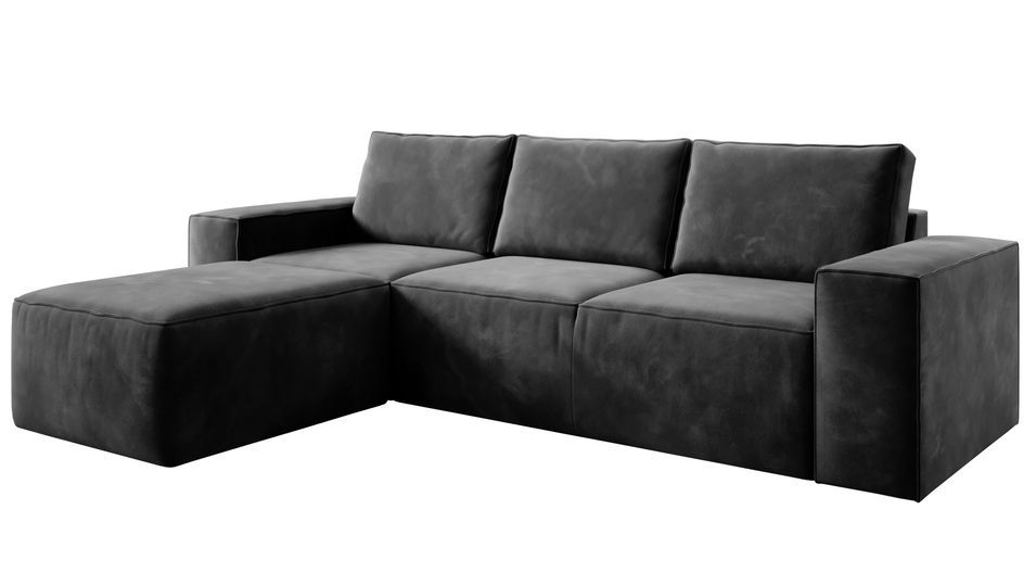 Canapé d'angle gauche convertible moderne tissu anthracite Willace 302 cm - Photo n°1